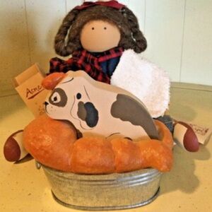 Farmhouse Collectible Lizzie High Doll Daphne Bowman with Dog in Tub & Tag